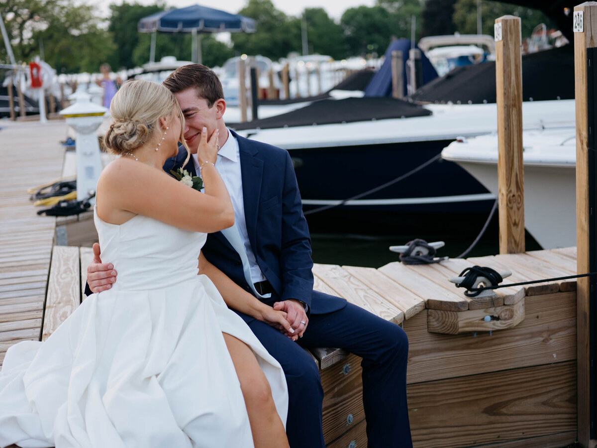Bride and groom on the dock at Cleveland Yachting Club