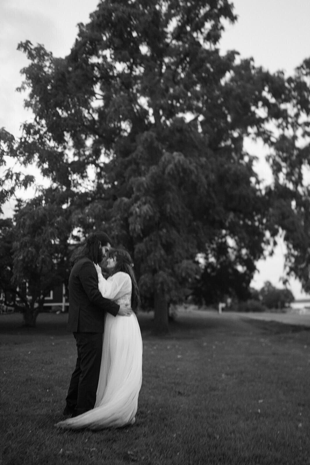 Bride and groom in a woodland area at Finger Lakes, NY