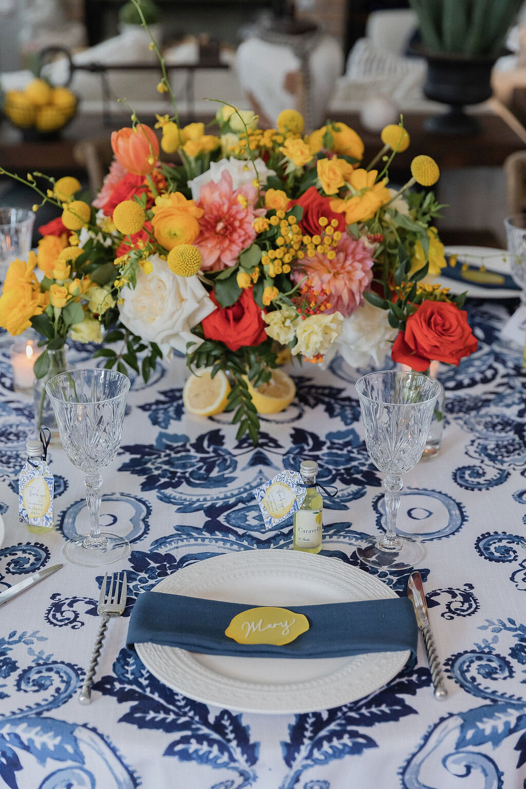 blue, yellow, orange, pattern linen, lemon, candle light