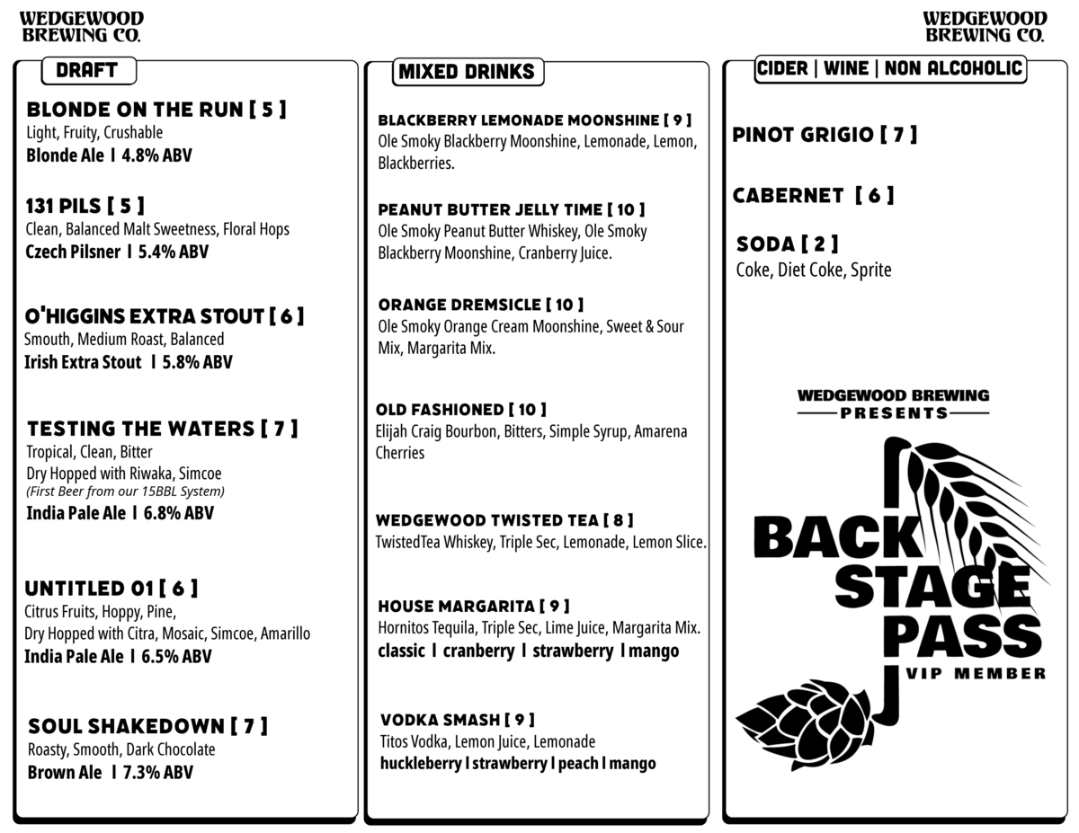 Beer List, Beer Menu, Draft List, Draft Menu 