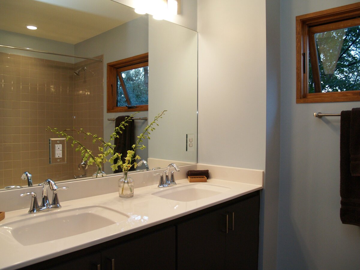 large double sink in elegant bathroom design.
