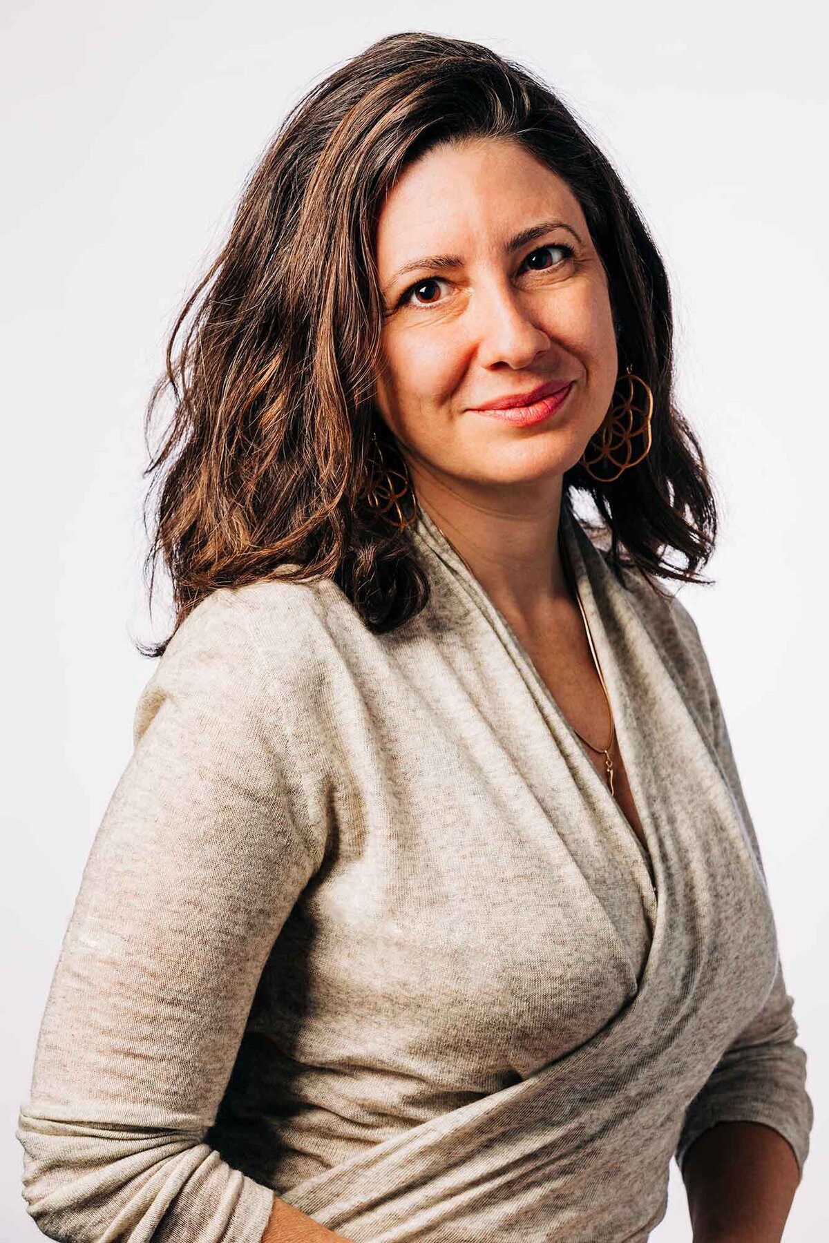 Studio portrait of Montana librarian on white background