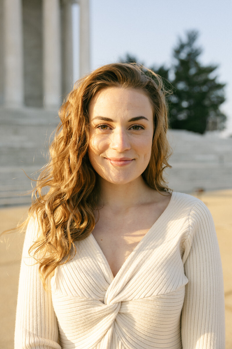 A sunrise engagement session at the Jefferson Memorial