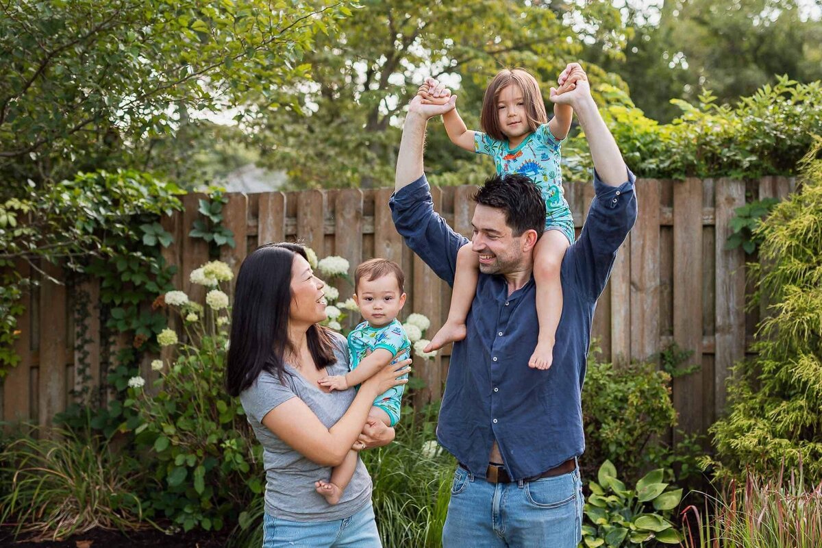 Candid backyard family photo in Cleveland Heights.