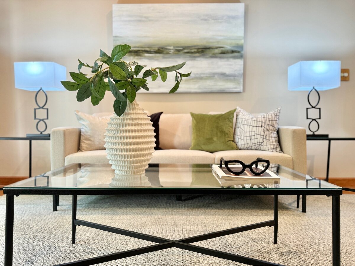 Living room with green accents