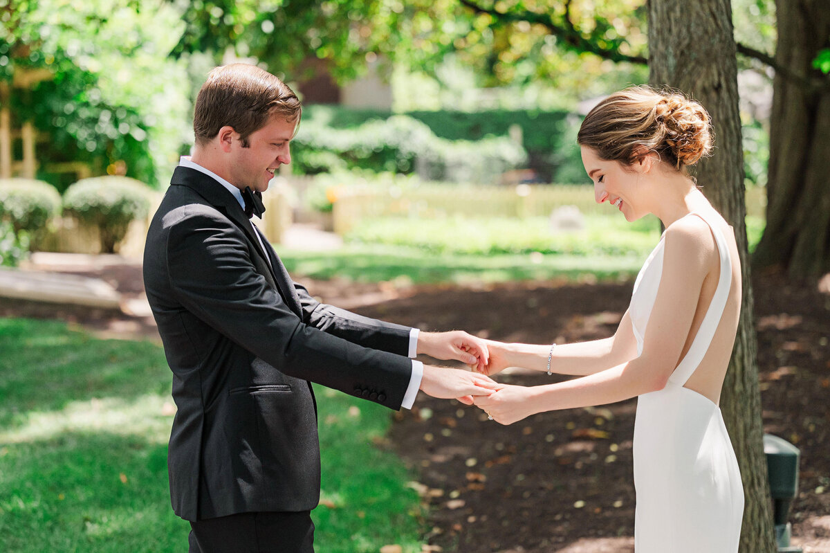 bride and groom seeing each other for the first time on wedding day