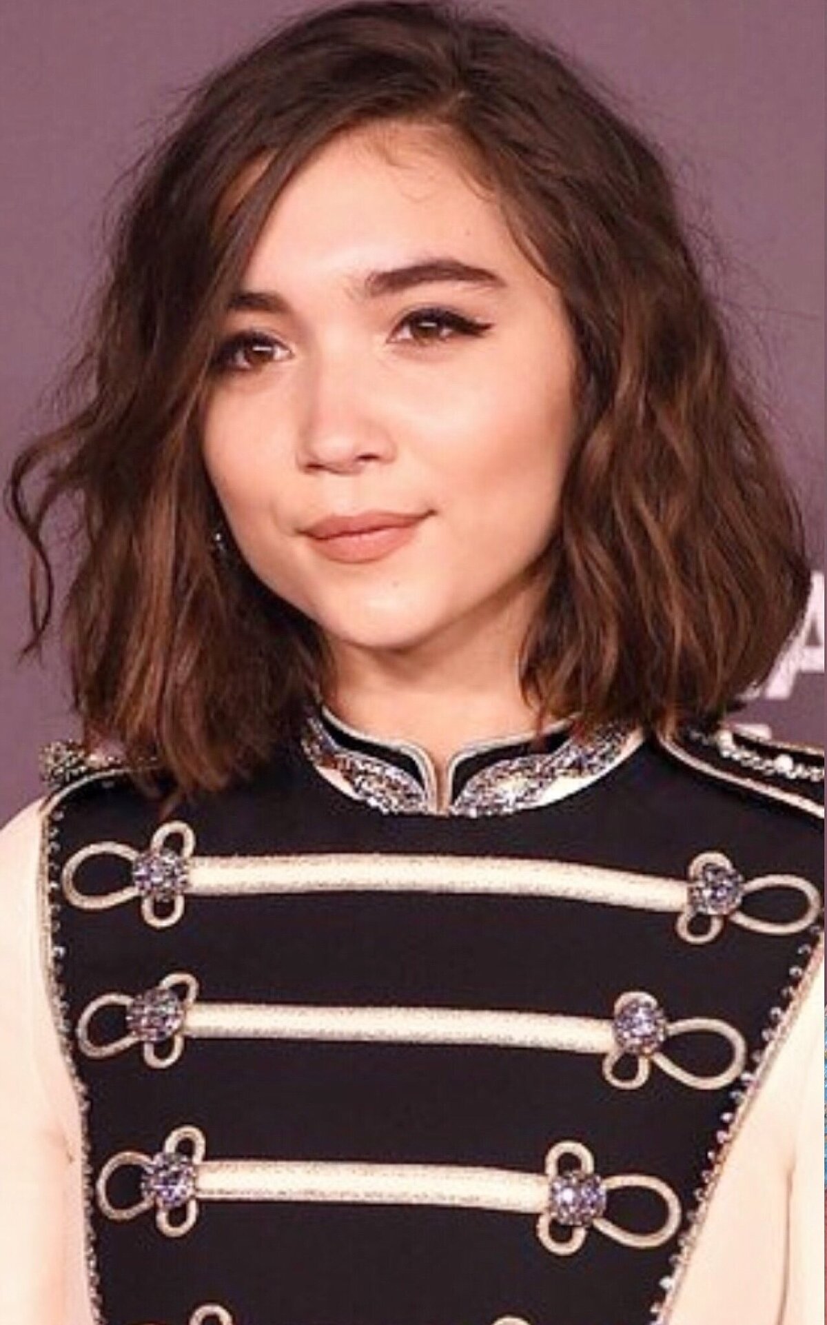 Rowan Blanchard at the LACMA gala wearing black eyeliner and a gucci dress