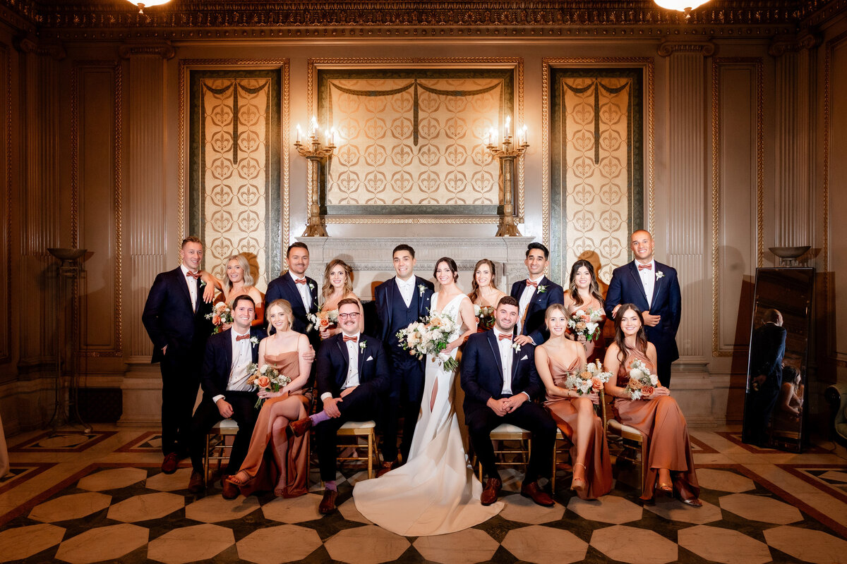 wedding party in founders room at carnegie museum