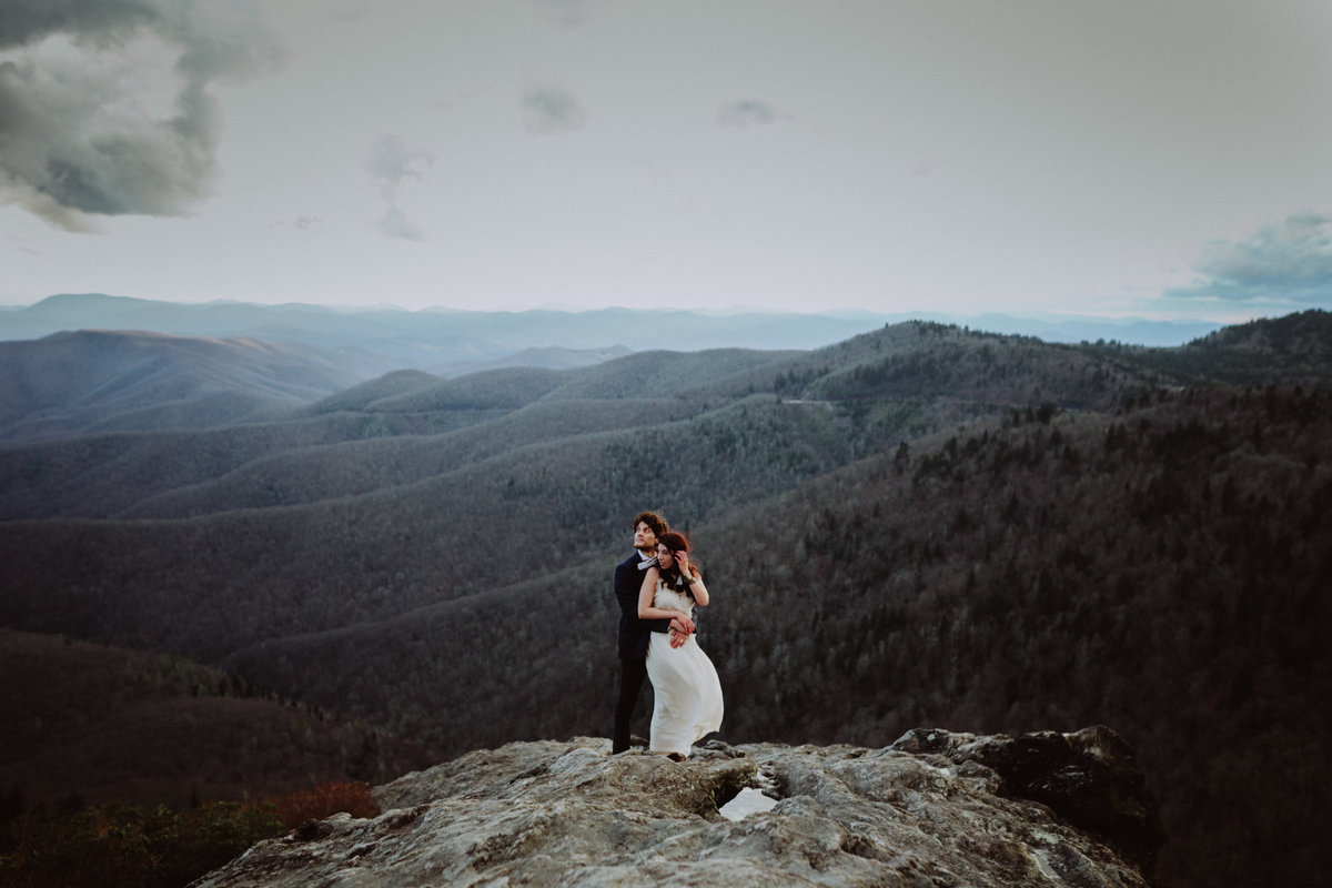 Bride and Groom eloping at Devil's Courthouse on  the Blue Ridge Parkway