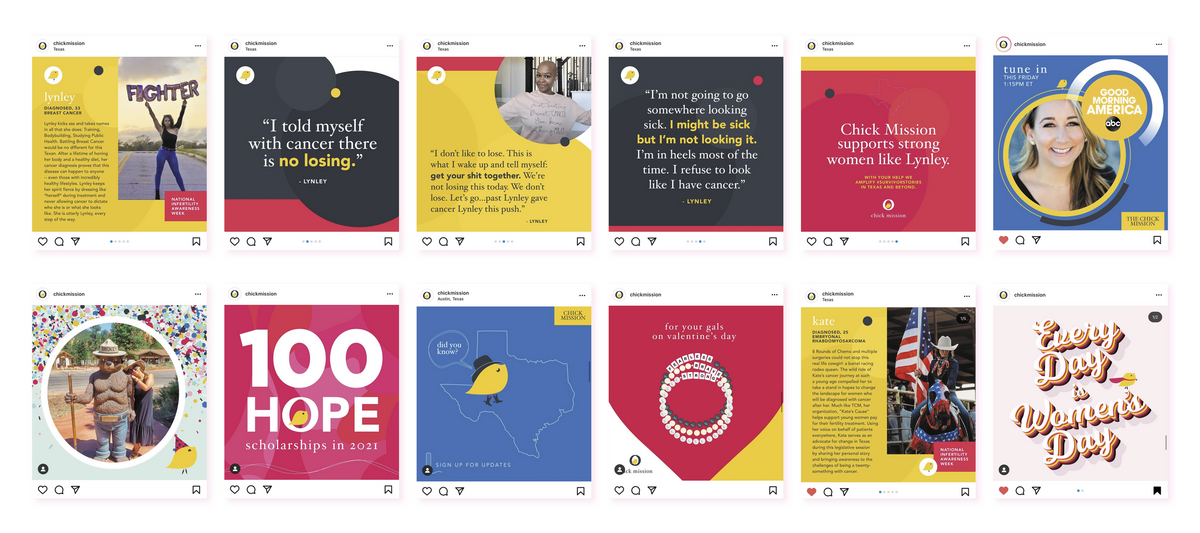 A collection of social media graphics designed for Chick Mission's Instagram grid.