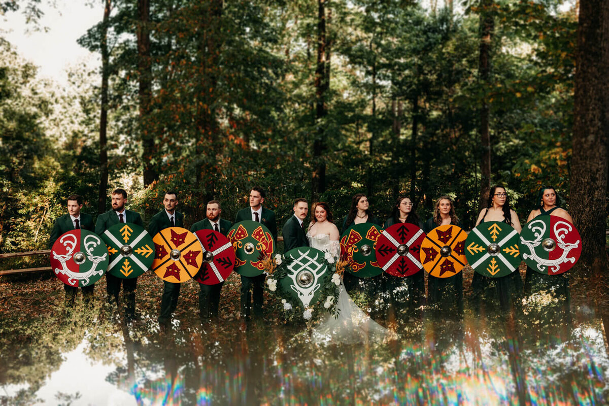 Viking themed wedding with diy shields