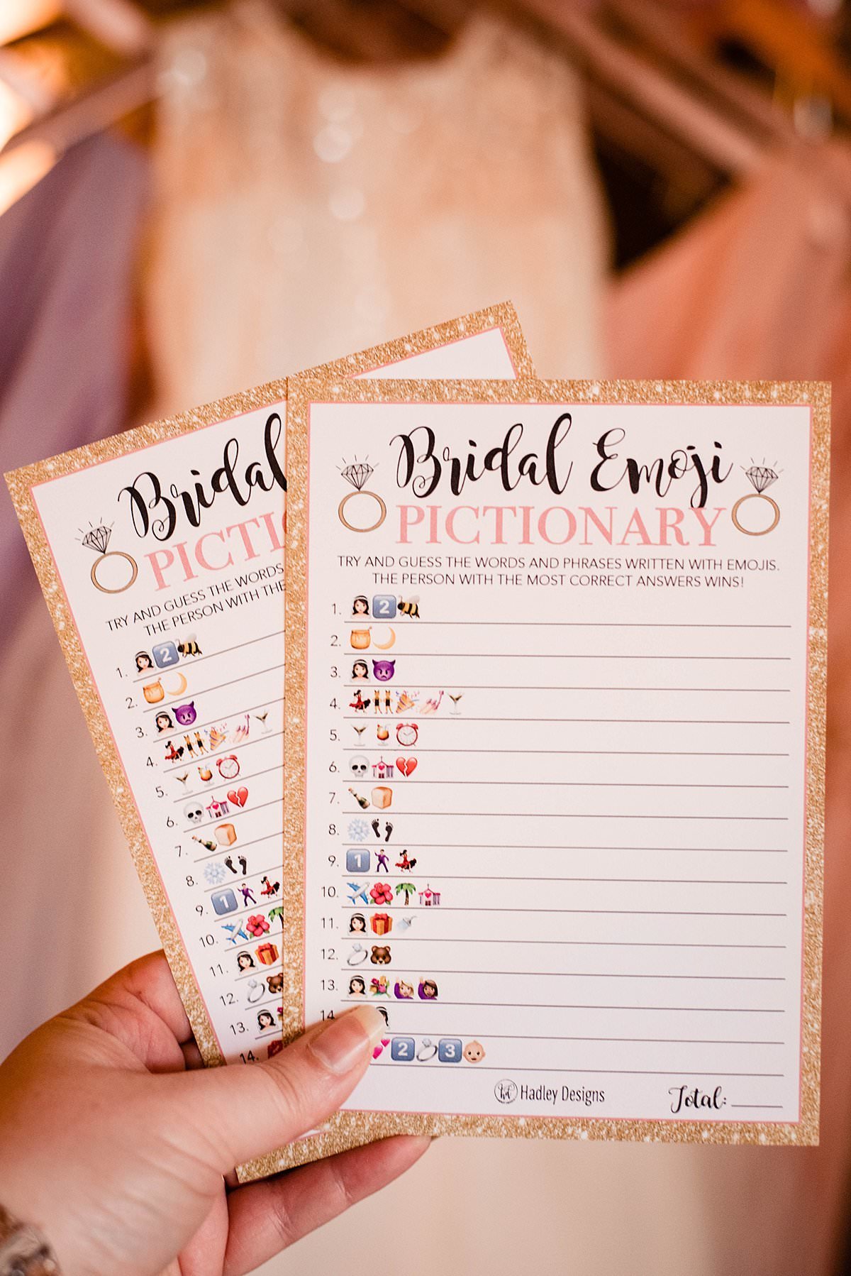 Cute bridal Pictionary emoji game cards