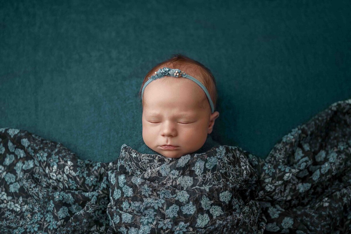 Puyallup Newborn Photographer Colorful Green Studio Floral Baby Photo Lana Stewart Studios