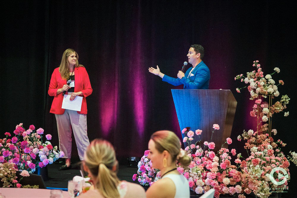 NACE Milwaukee Tickled Pink Soiree stage florals david caruso-6