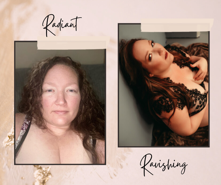 Before and after of boudoir photograph in Minneapolis Mn woman wearing black lace lingerie