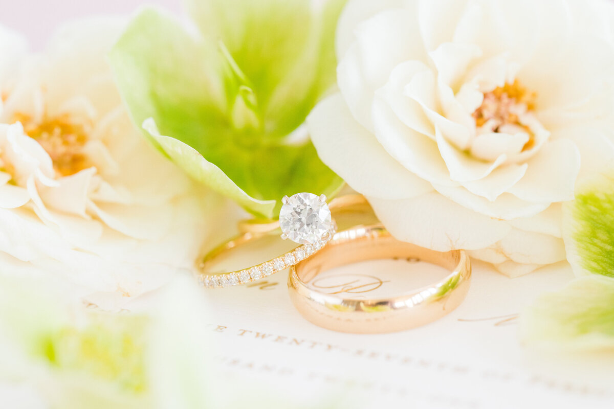 Rings from a Veuve-inspired wedding at Palmetto Bluff in Charleston, SC | photographed by destination wedding photographer Dana Cubbage.