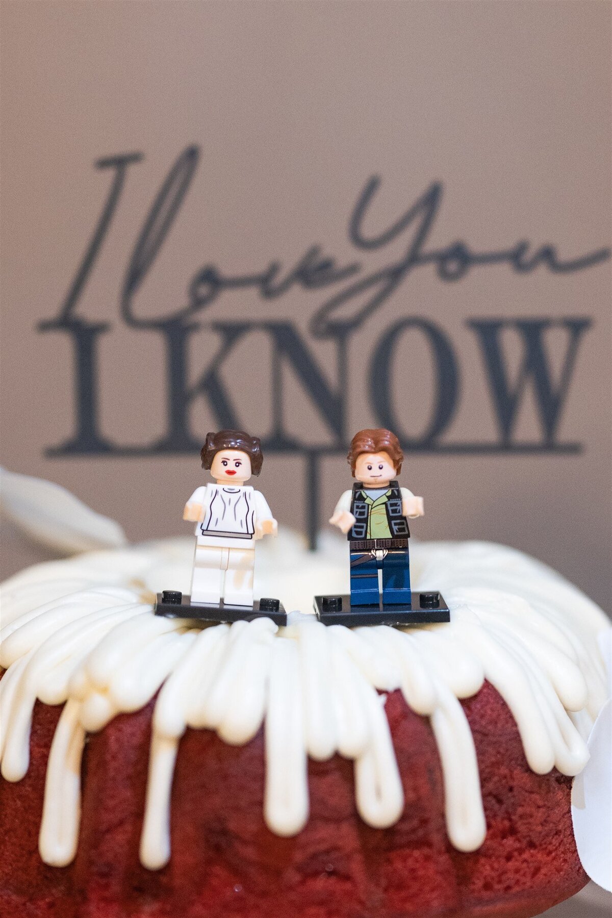 Star Wars Lego cake topper on a Nothing Bundt Cake.