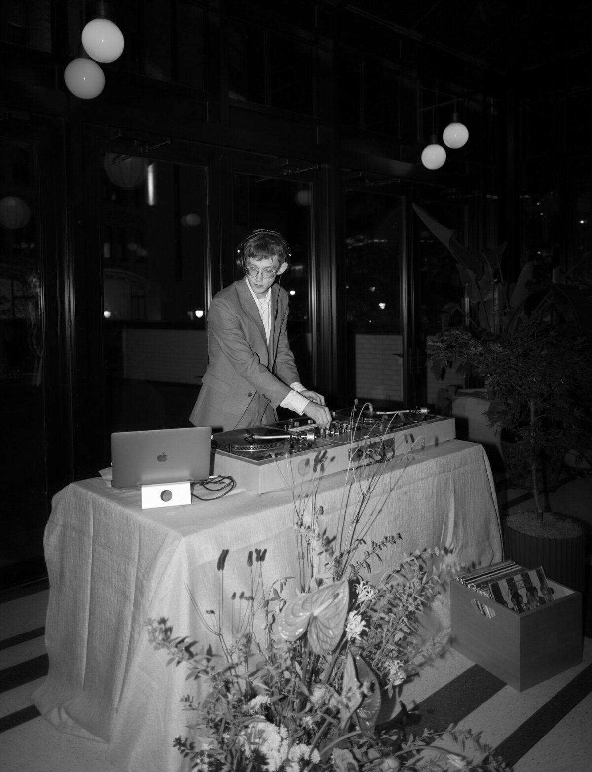Dart Collective DJ setup in birdy room at Shinola Hotel, Detroit
