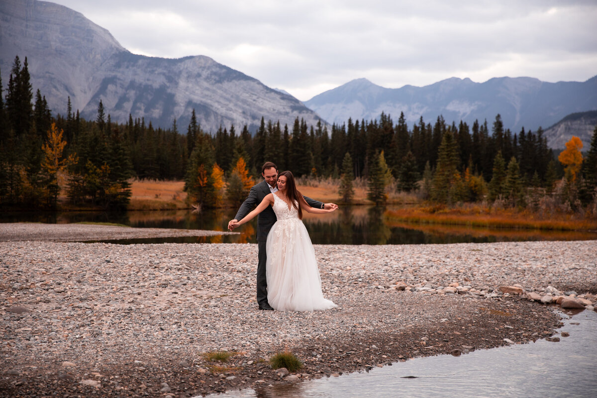 Couple on their wedding day in the Mountains of Yukon