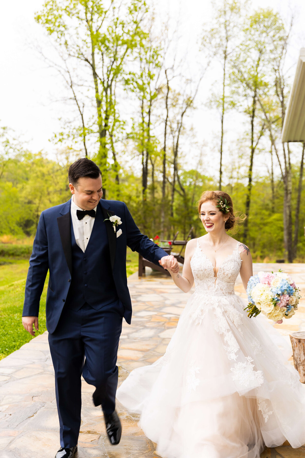 Bride and groom walking along for wedding in Nashville, TN