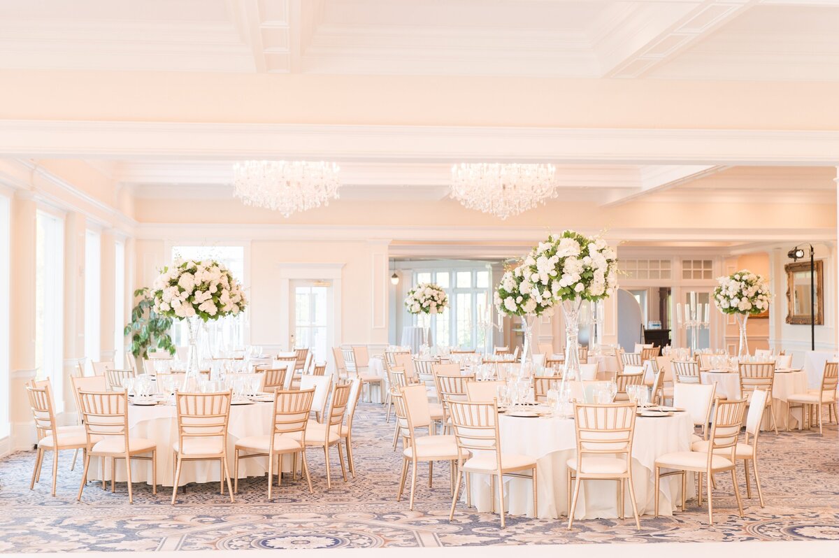 beige gold wedding reception at country club golf course