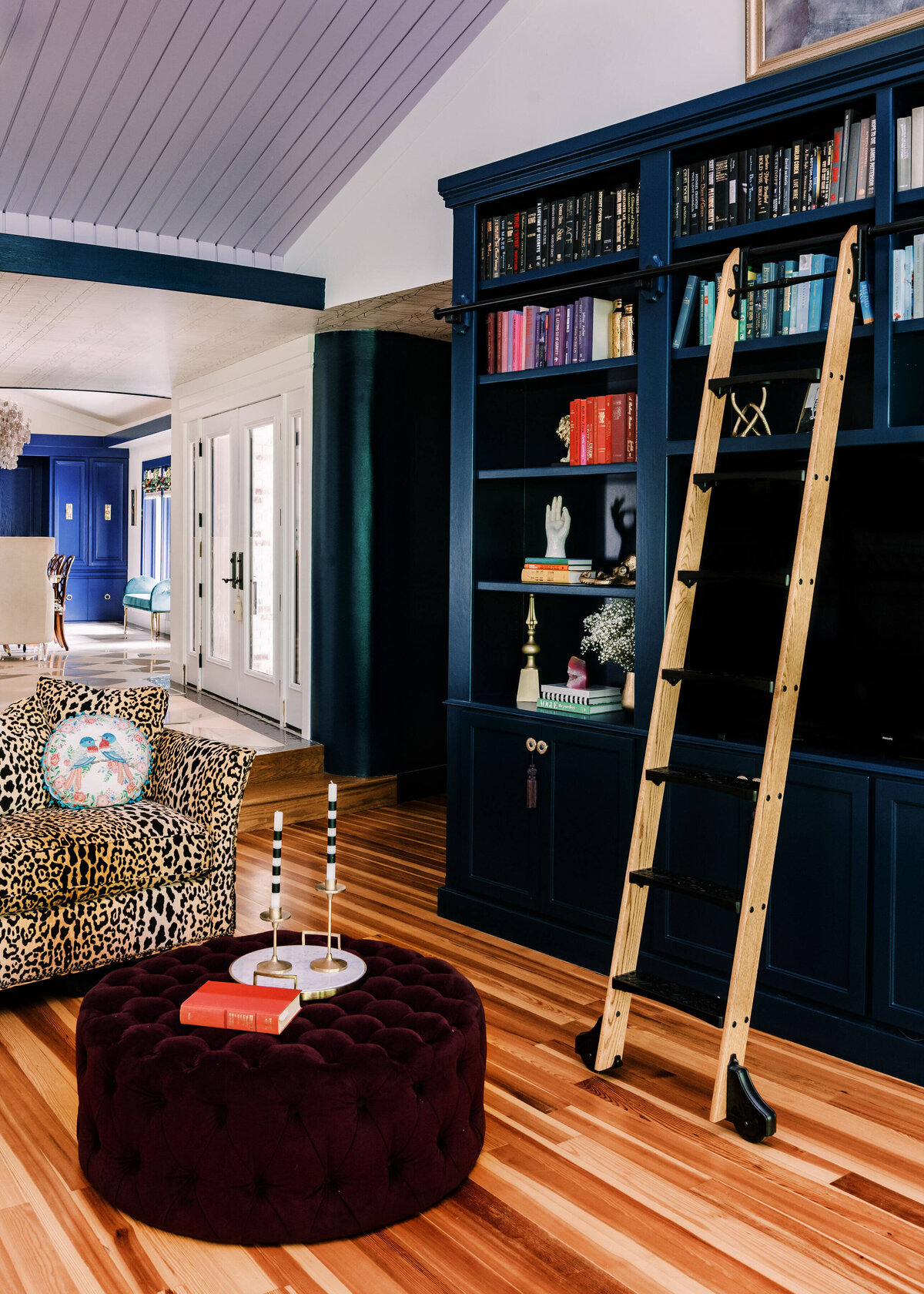 sweet southern home merry maximalism blue sleves black ottom leopard print chair
