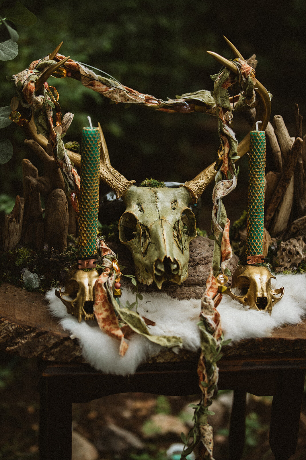 witchy wedding deer skull altar