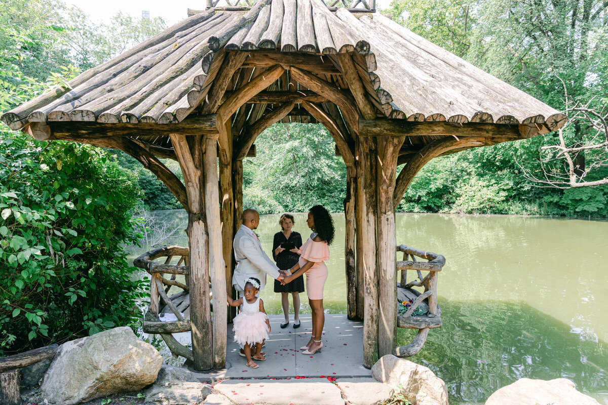 A wedding officiated by Judie Guild in Central Park's Wagner Cove