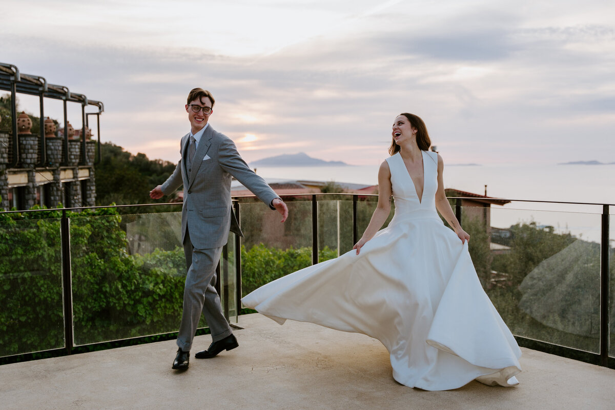 Couple looking at each other on panoramic terrace