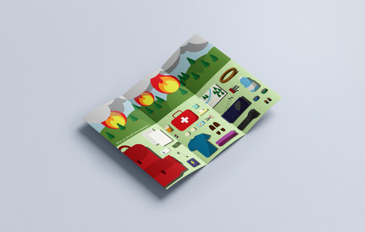 Inside of a brochure displaying what to do in case of a wildfire designed by Ayanna Richilano Designs