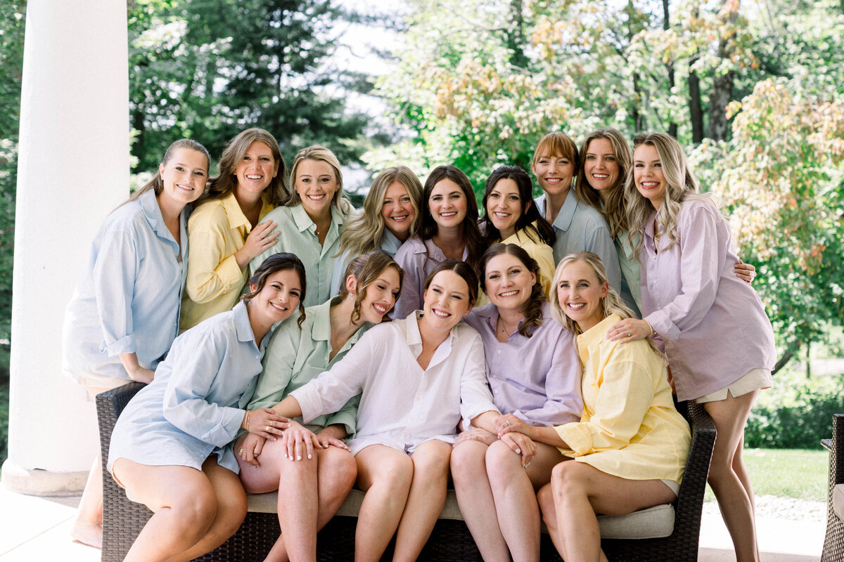 bride with friends getting ready
