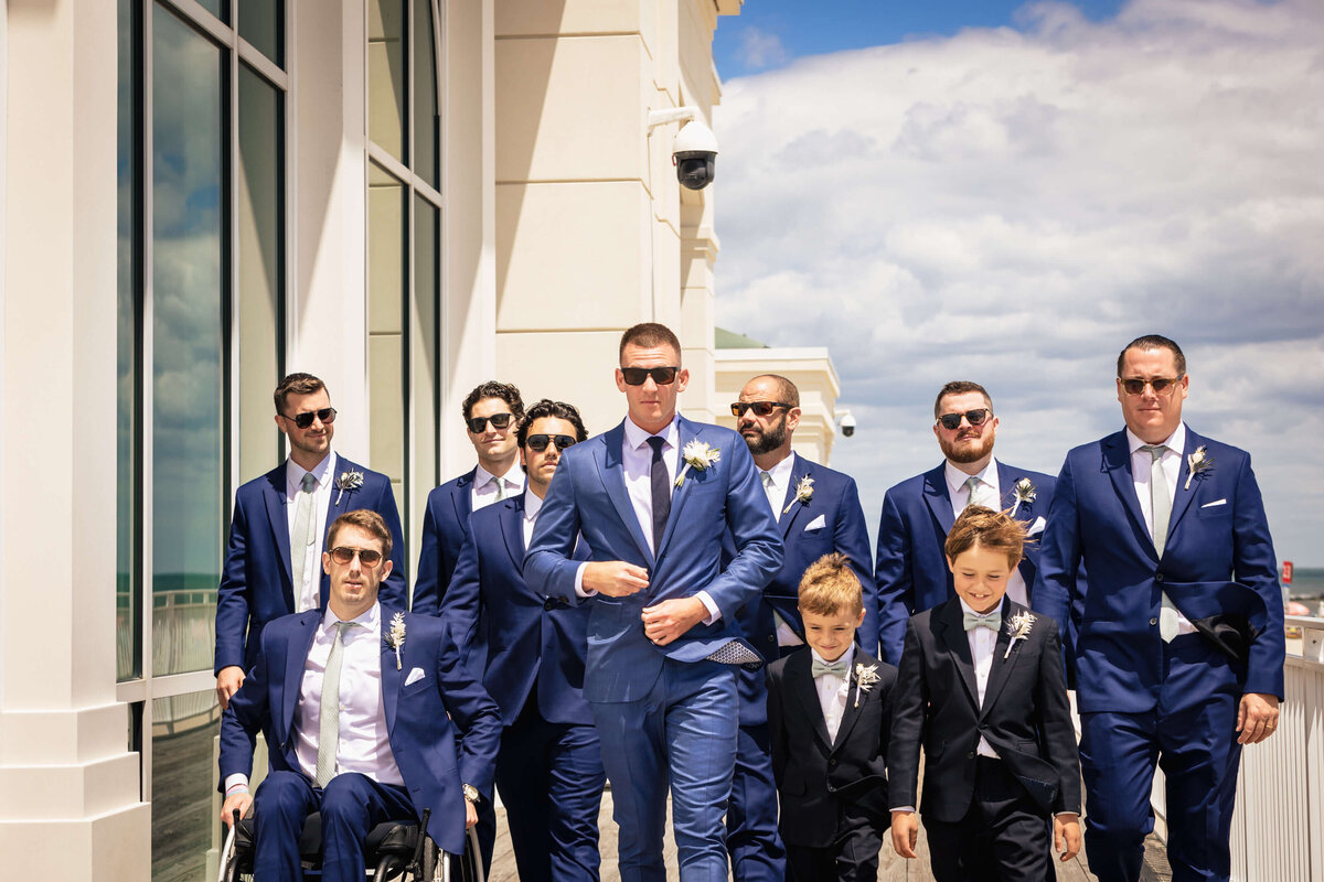 Blue Groomsmen Suit & White Tie