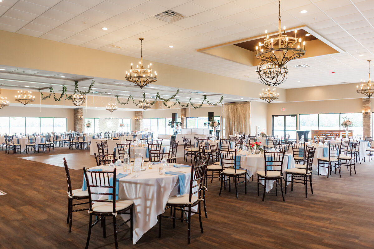 wedding reception setup at vineyards at pine lake event center