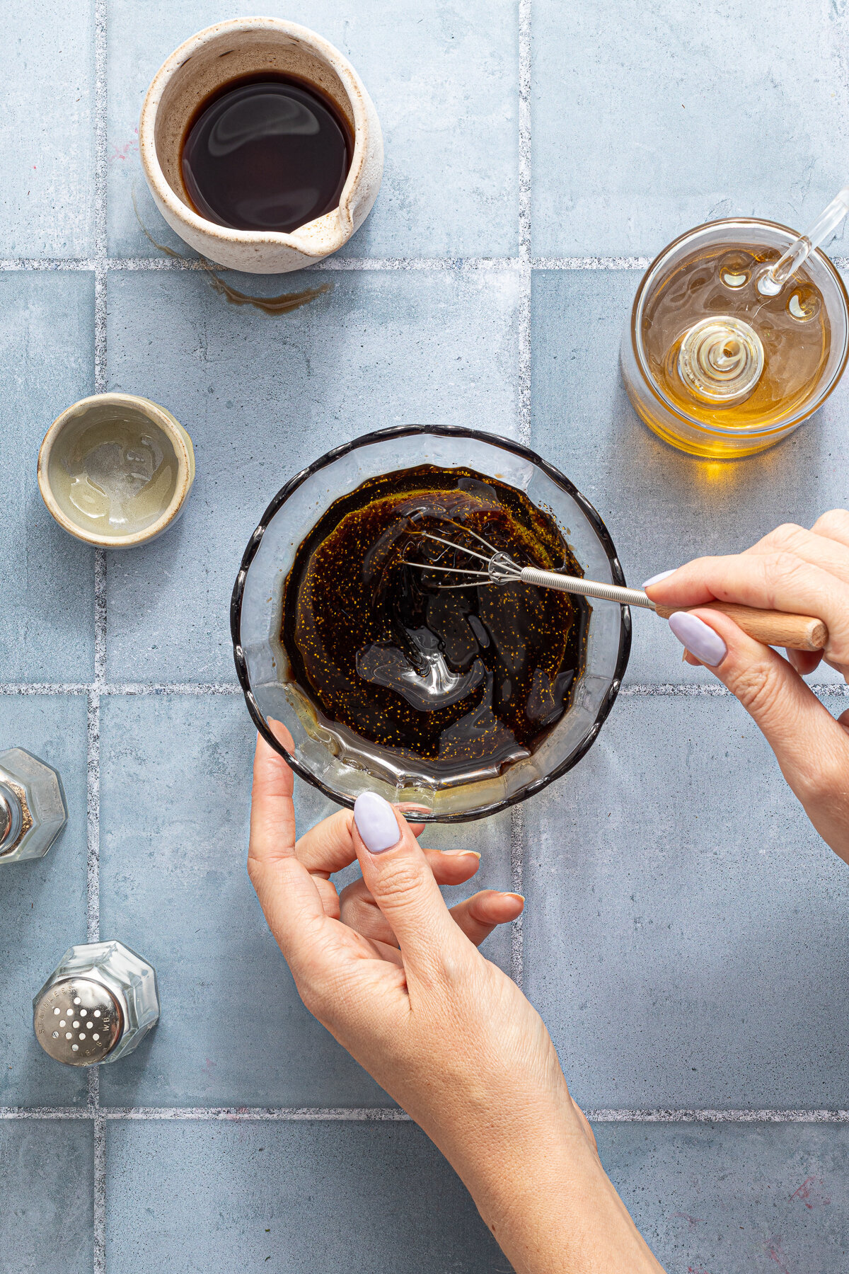 salad dressing being whisked together