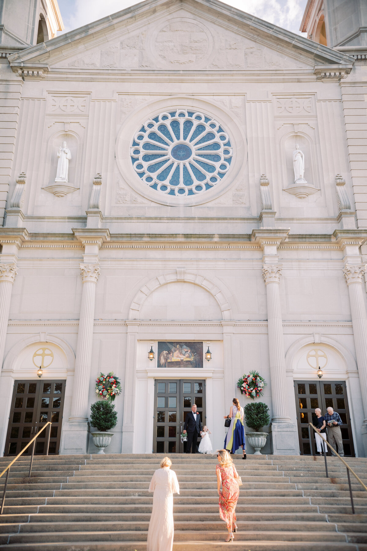 outside of the church with guests arriving
