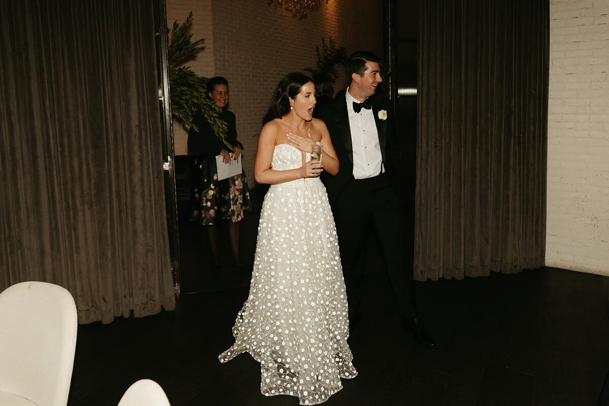 Couple see wedding reception for the first time