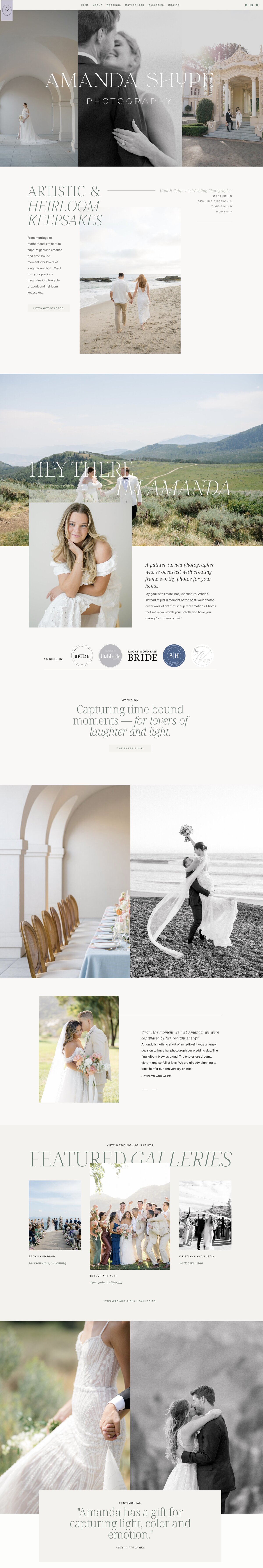 Showit website homepage for wedding photographer