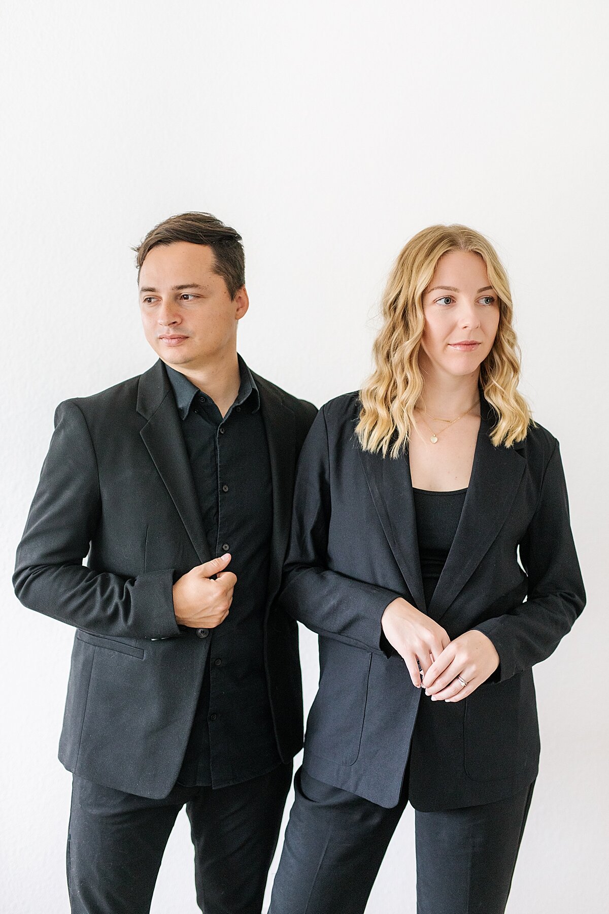 Company CEO branding headshots in black attire in Vista, California.
