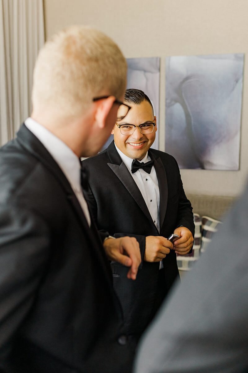 Groom and Groomsmen Getting Ready at DoubleTree, Evansville.043