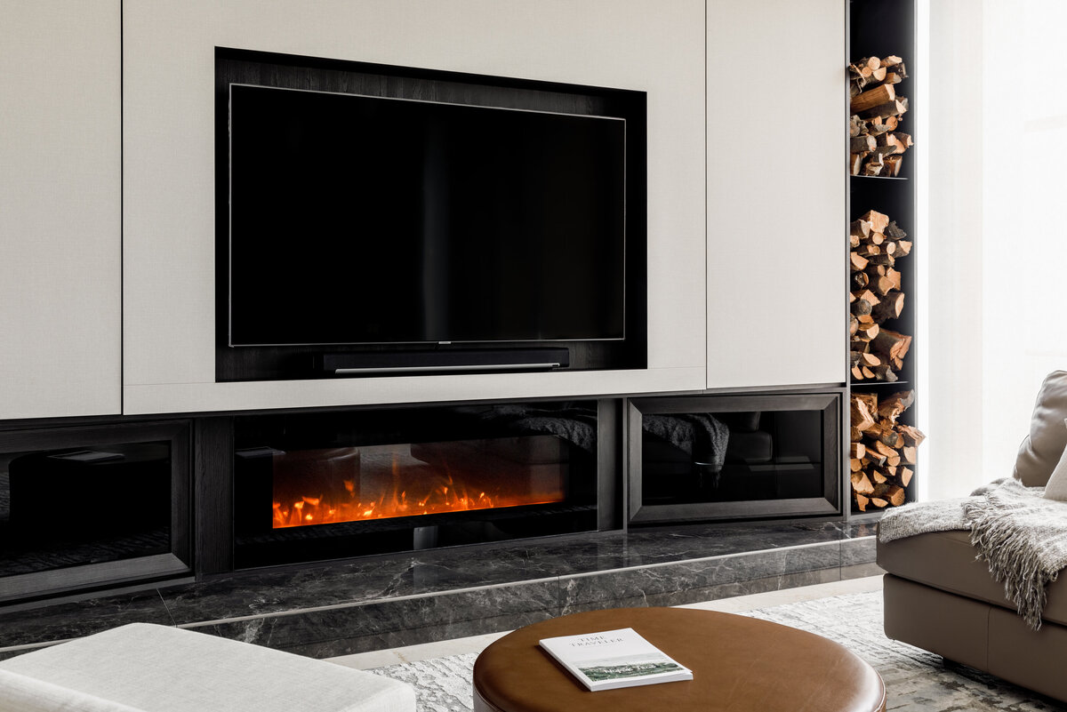 digital fireplace with tv and logs