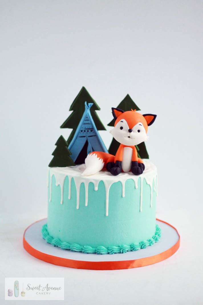 winter woodland fox birthday cake