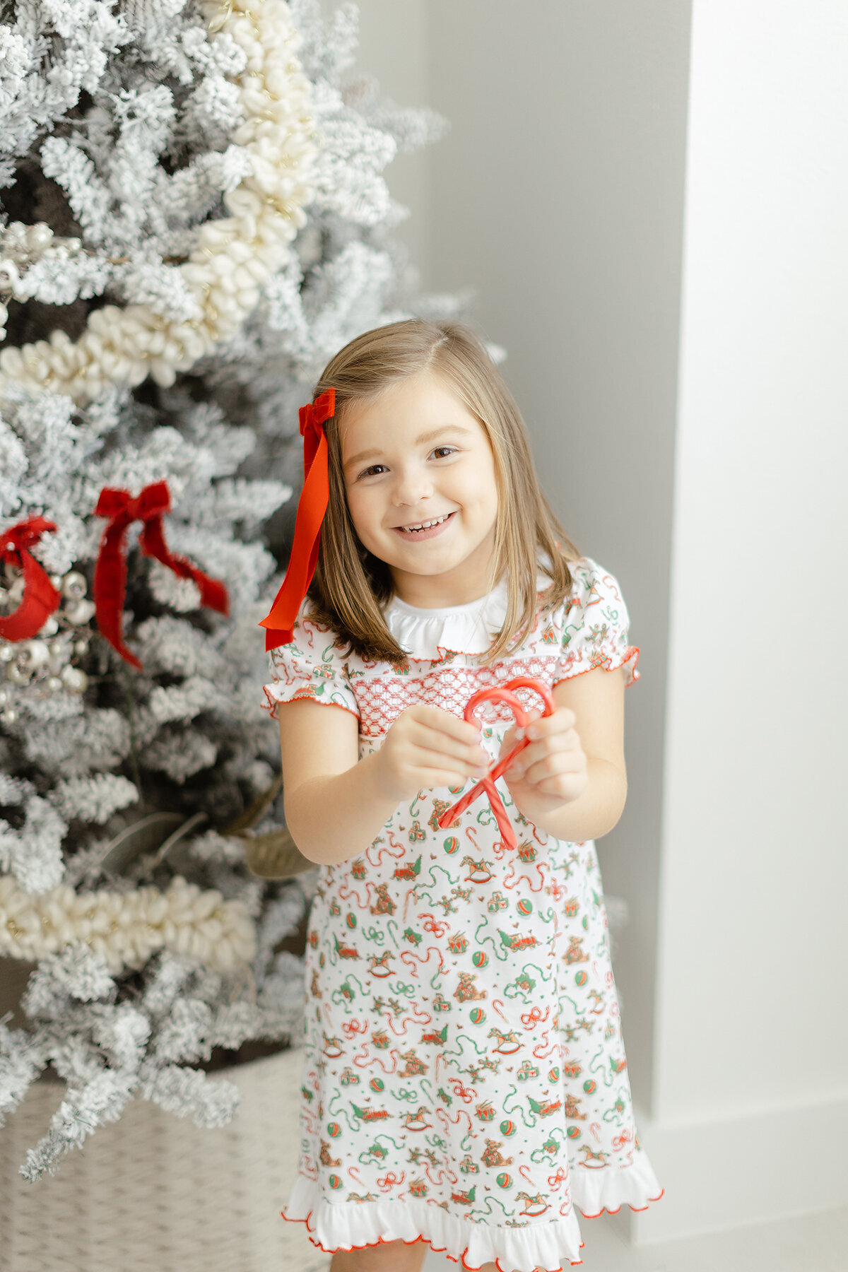 Dondolo branding session photo of a little girl modeling a christmas dress.