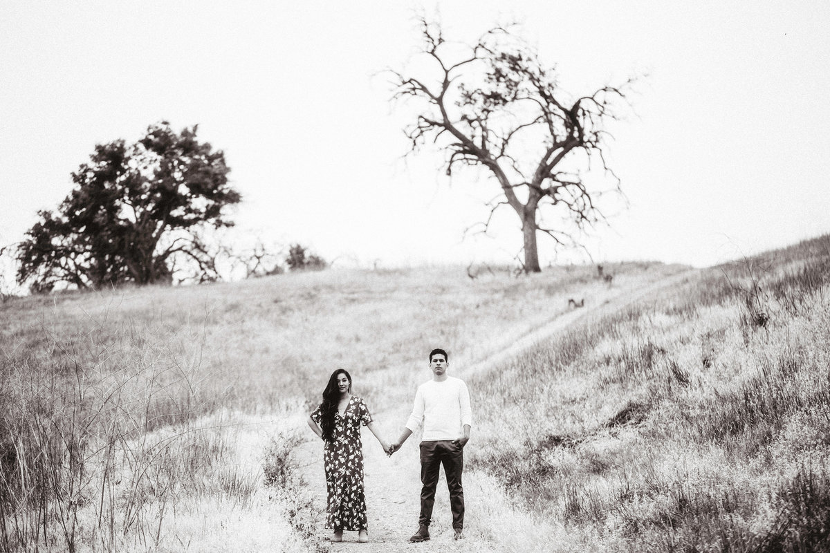 Engagement Photograph Of  Man And Woman Holding Hands Black And White Los Angeles