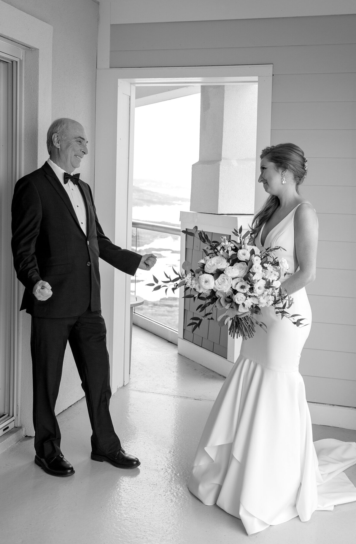 Dad reacts to seeing his daughter on her wedding day at Cliff House Main.e