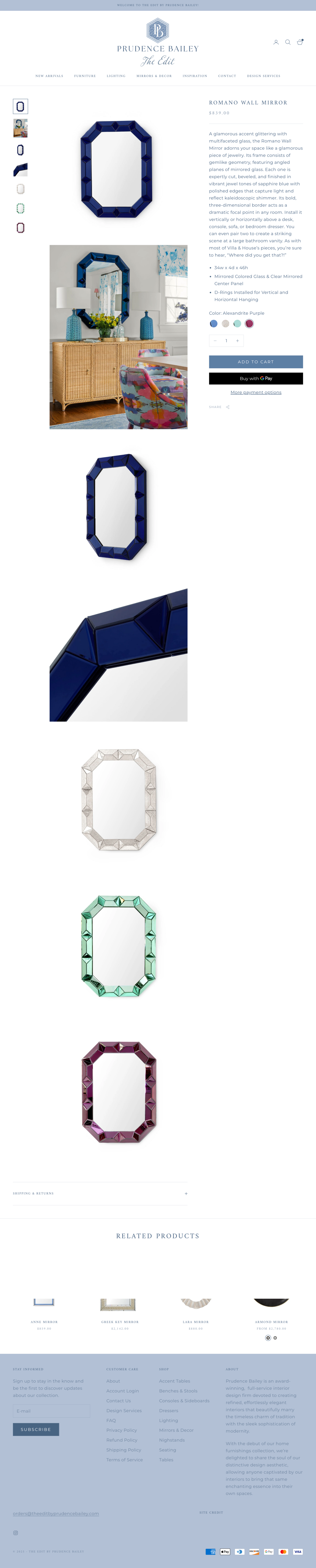Product page of The Edit By Prudence Bailey featuring the Romano Wall Mirror.
