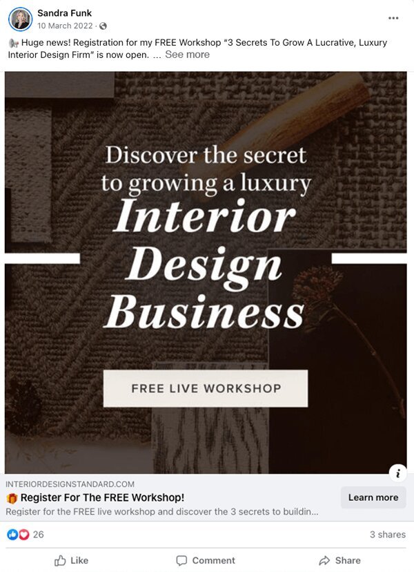 Facebook Ad for The Interior Design Standard