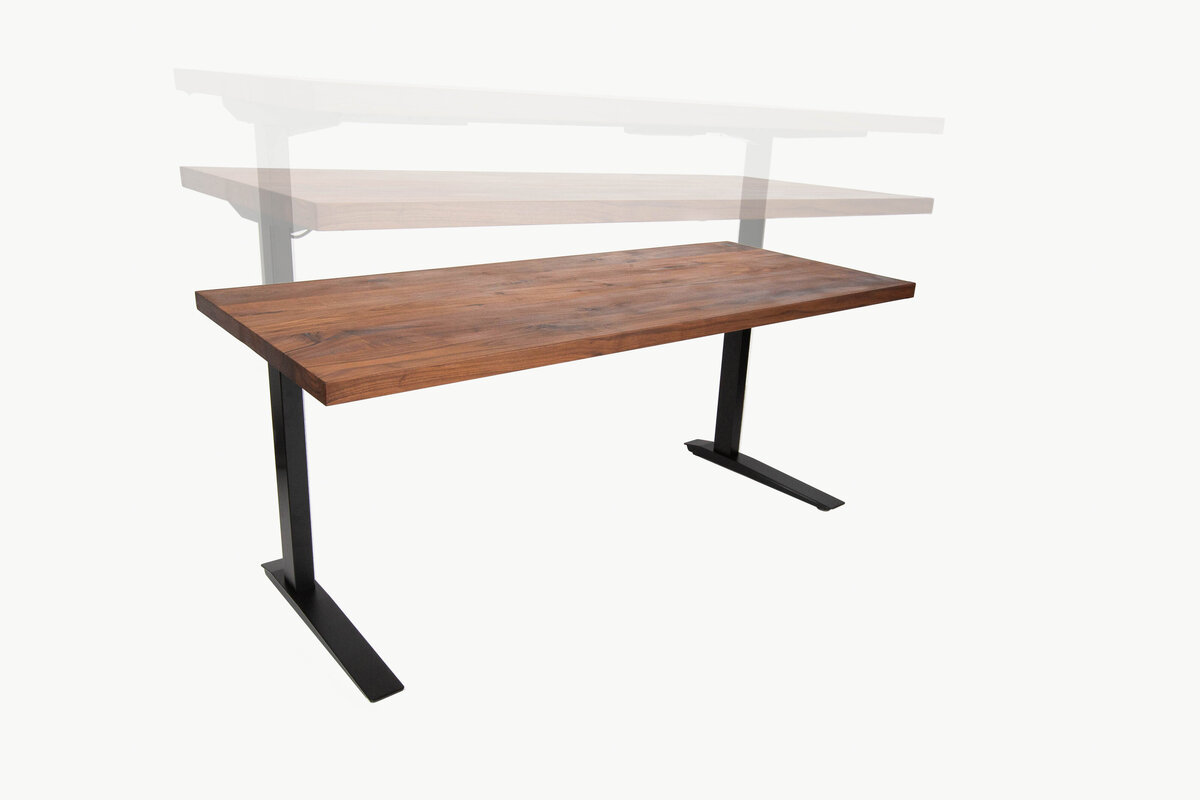 Adjustable height desk with custom wood top