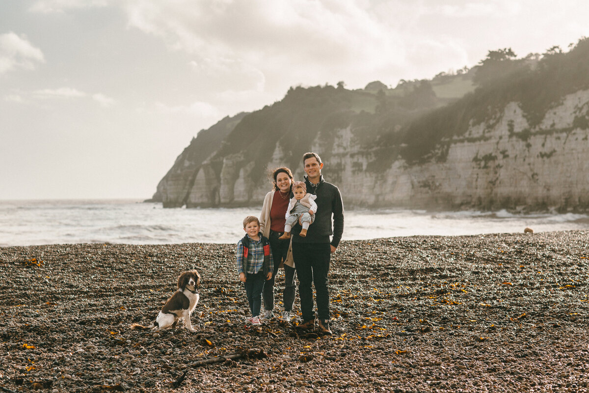 Family photo at the beach in Devon