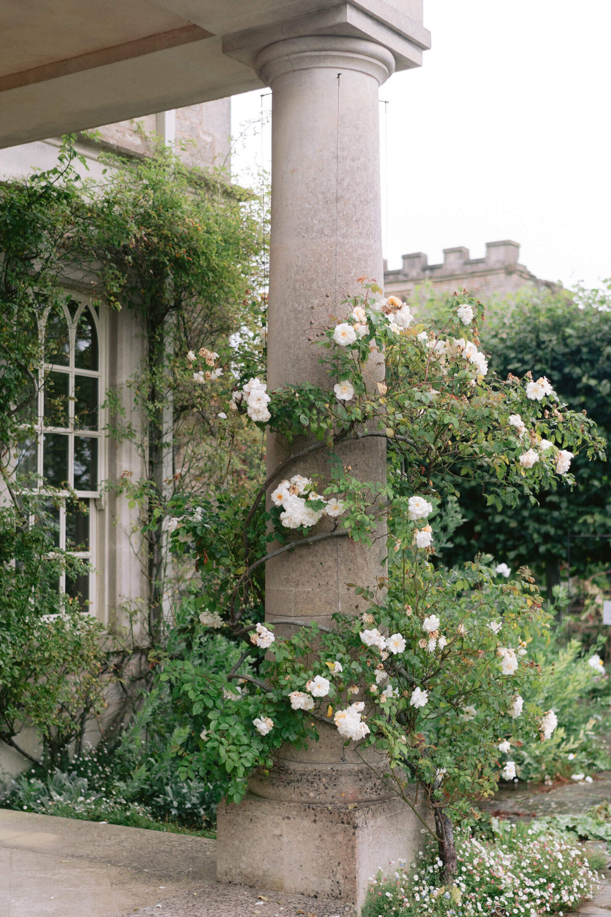 Euridge Manor roses on columns 
