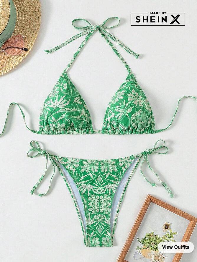 bikini green damask